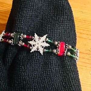 Elegant Silver and Red Beaded Bracelet